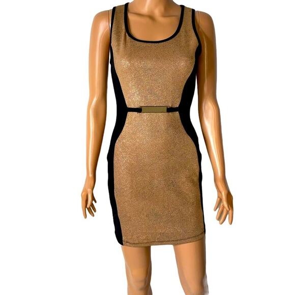 Annabelle BLACK / GOLD dress stretch SLIMMING body con form fitting cocktail SM - Picture 2 of 7